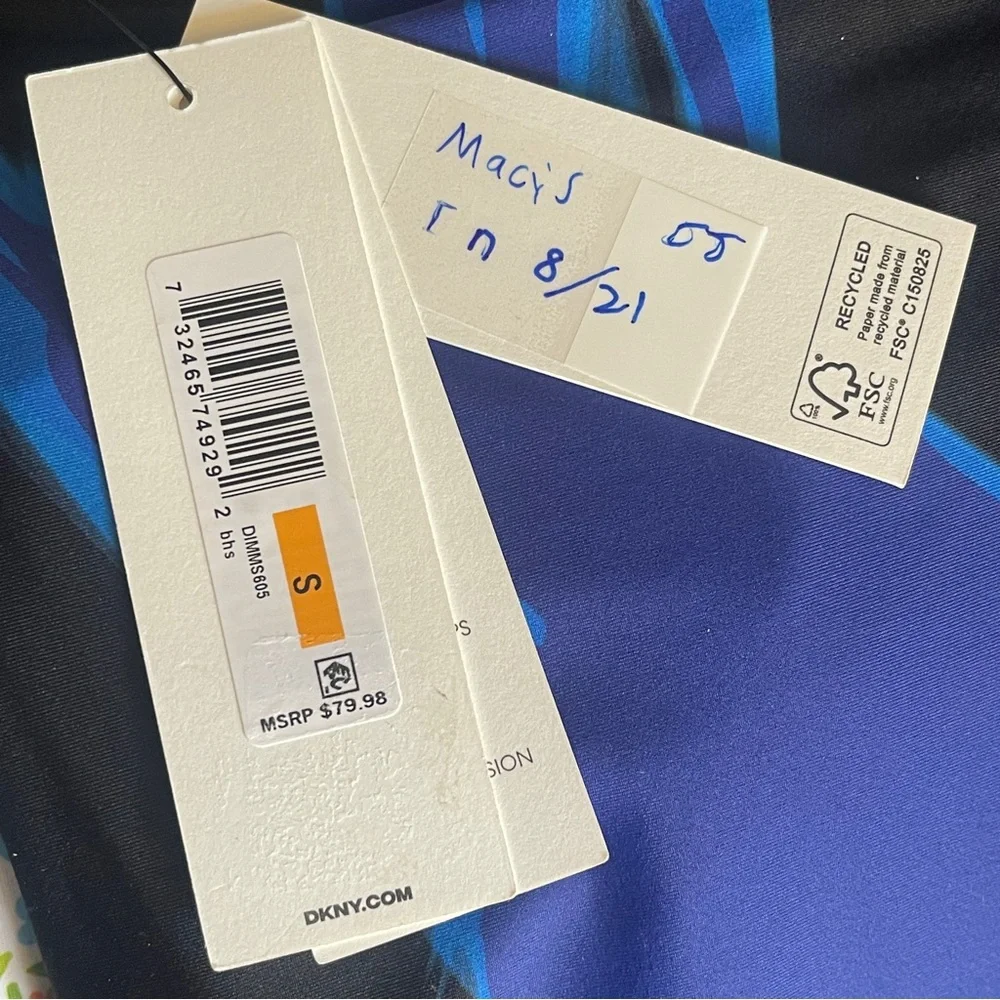 DKNY Black Swimsuit with Blue & Indigo Print size S NWT - Picture 4 of 5